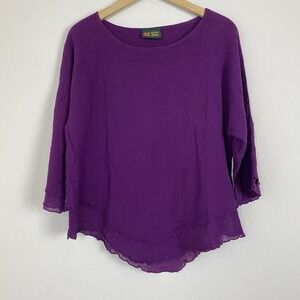 Cotton Palm M Purple Gauze Blouse Beachy Coastal Asymmetric Hem Artist Oversized